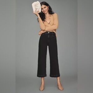 Anthropologie Pilcro The Skipper High Rise Crop WideLeg Jeans SZ 32 Washed Black